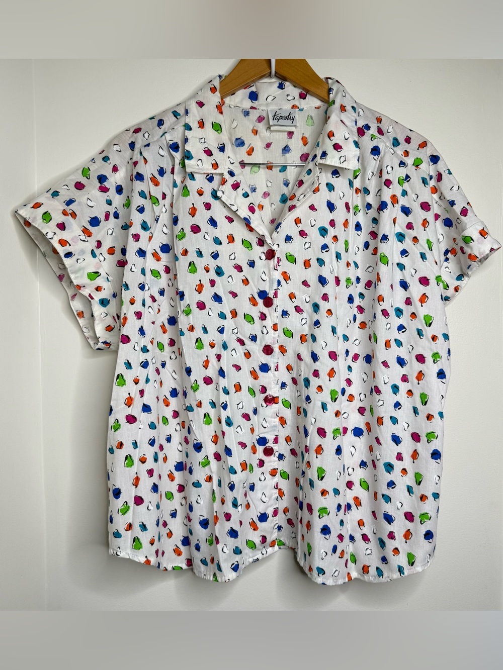 Vintage 80s 90s Tapestry Blouse Top Colorful Women’s Size 20W Splatter Pop Art